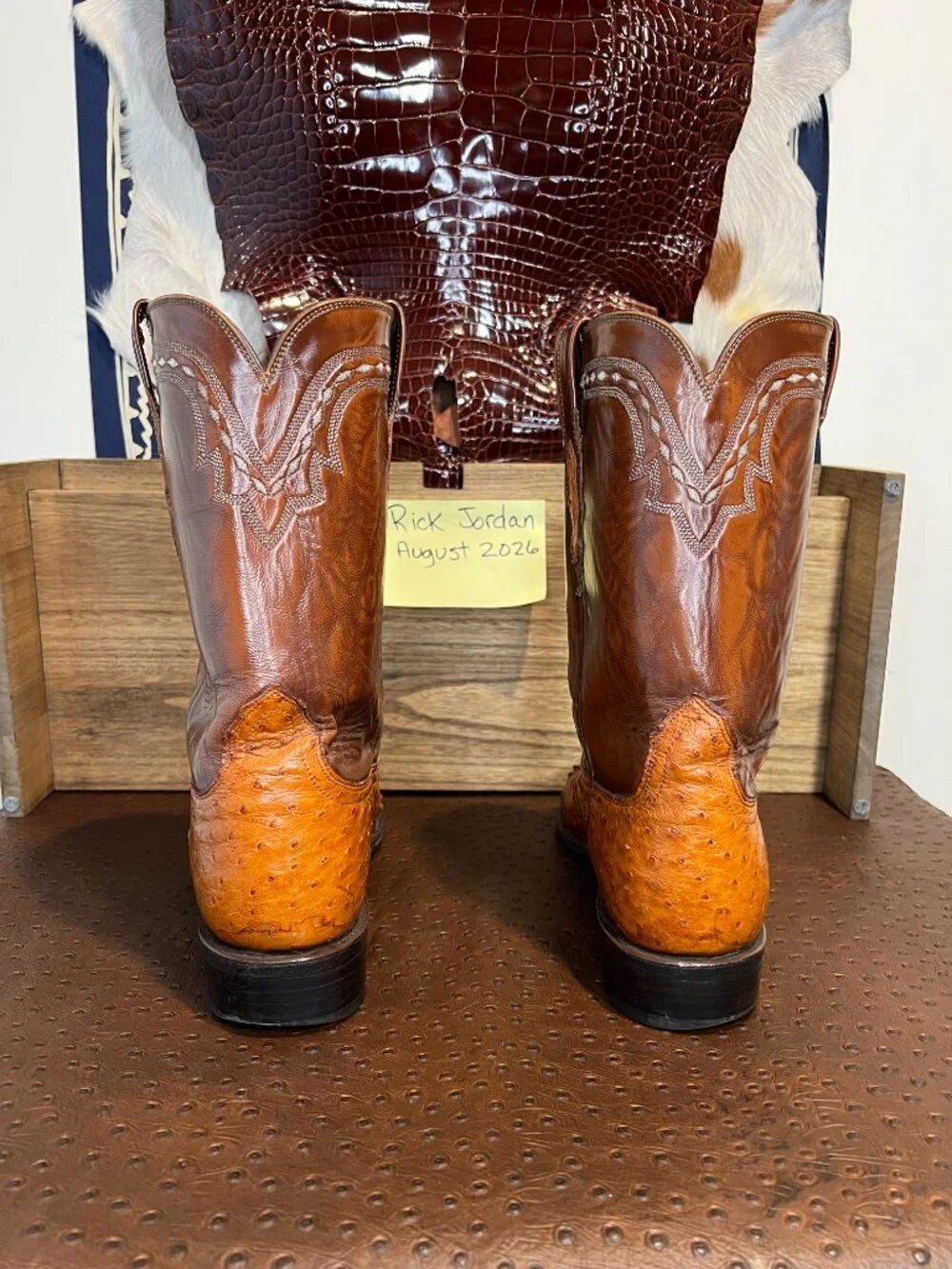 Lucchese 2000 Cognac Full Quill Ostrich Roper Cowboy Boots in men's Size 12B/11D
